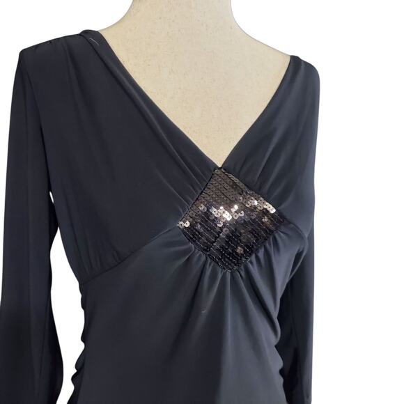 Vol 1. Petite Y2k V-Neck 3/4 Sleeve Slinky Sequin Detail Top - Size Small - Picture 3 of 6